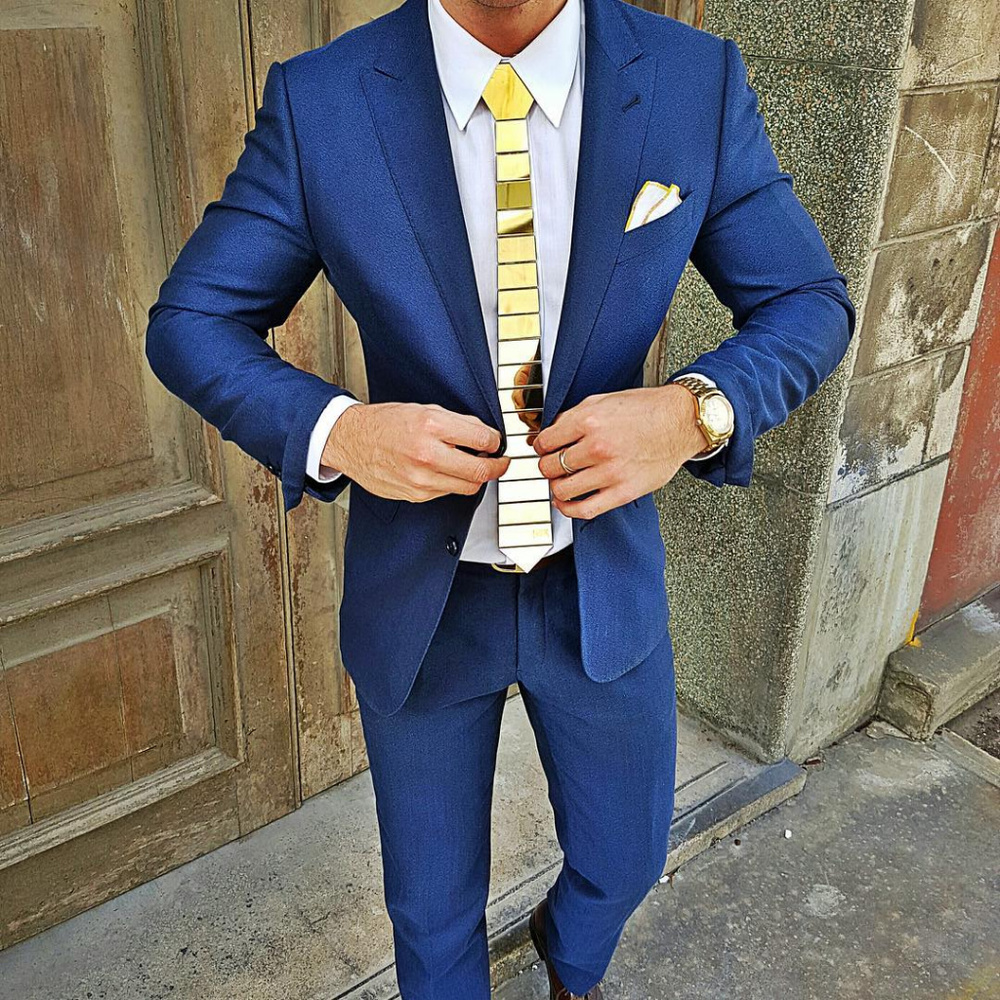 New Shiny Mens Gold Hex Tie For Wedding Parties